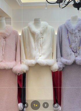 冬上新新中式国风气质狐狸毛珠边盘扣设计羽绒服+半身裙套装