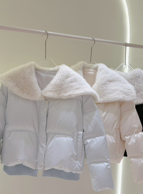 冬上新轻奢真水貂毛毛领拼接宽松保暖羽绒服外套