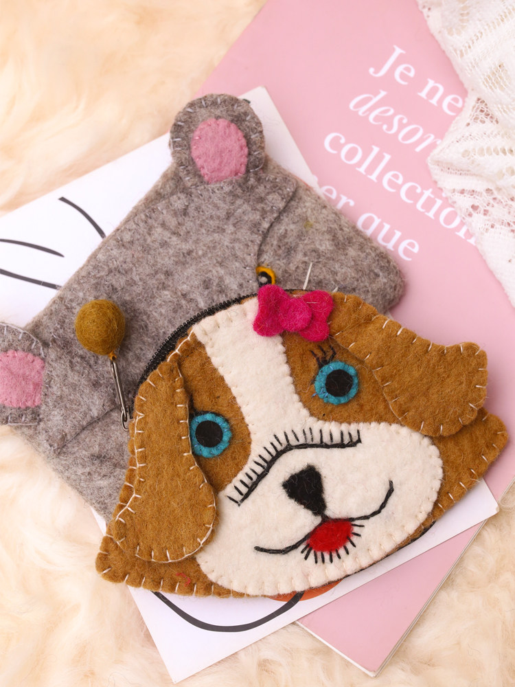 卡通动物手工羊毛毡迷你零钱包儿童硬币包口红耳机车钥匙收纳小包