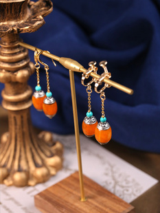 复古合成树脂蜜蜡耳坠耳环 少数民族风藏饰品个性创意耳钉耳夹