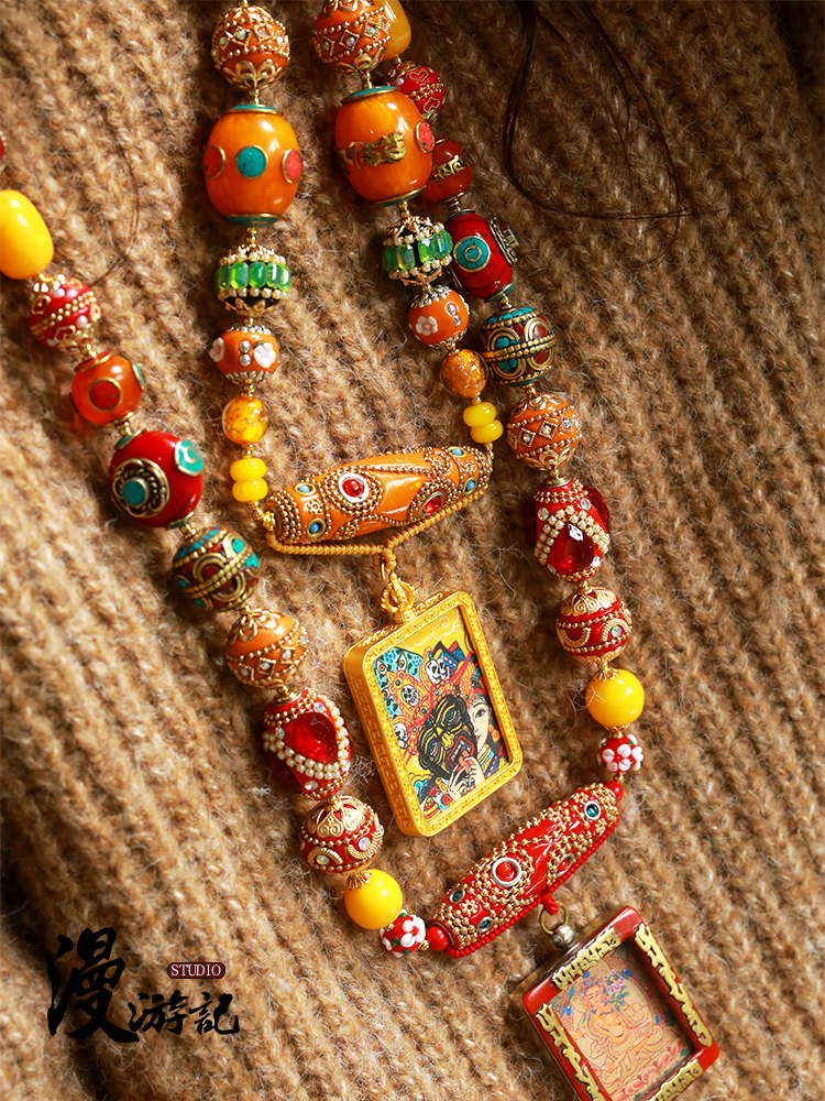 新品网红饰品个性设计手工制作佛牌链子挂链尼泊尔琉璃珠泰国唐卡