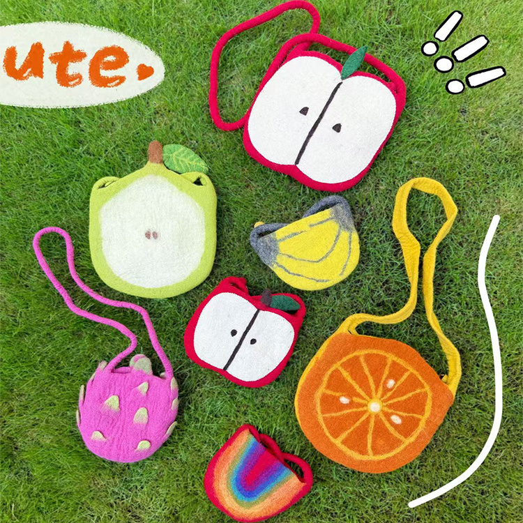 尼泊尔手工羊毛毡清新文艺水果包可爱俏皮苹果橙子出游氛围斜挎包