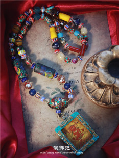 撞色佛牌链子尼泊尔琉璃珠泰国佛牌链唐卡挂链原创设计毛衣项链