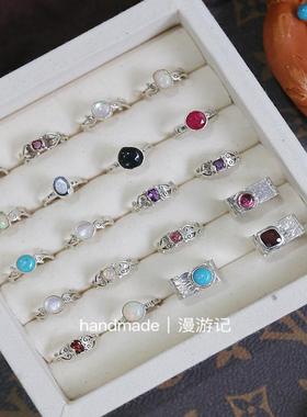 复古小众设计月光石戒指女S925