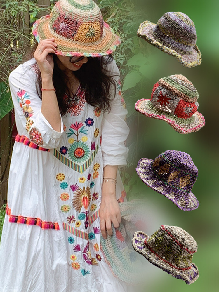 【手工编织荨麻帽】旅游海边沙滩户外遮阳拍照神器个性草帽防晒