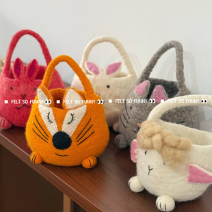 高品质尼泊尔手工羊毛毡包包小白兔手拎包迷你小号儿童包卡通cute