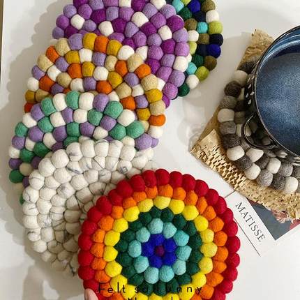 工厂店尼泊尔进口羊毛毡隔热垫手工ins餐垫20cm防烫餐桌垫锅垫子