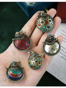 复古个性尼泊尔饰品民族风鼻烟壶吊坠项链配饰佛珠星月diy绿松石