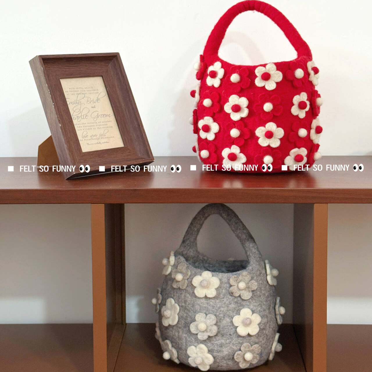 尼泊尔手工立体花朵手提包红色 灰色羊毛毡水桶包  休闲气质文艺