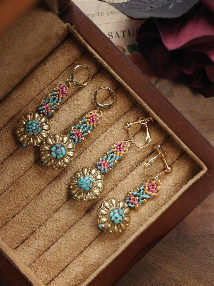 敦煌配色绝绝好看手工手绳手链耳环耳坠耳饰品藏饰品民族风绿松石