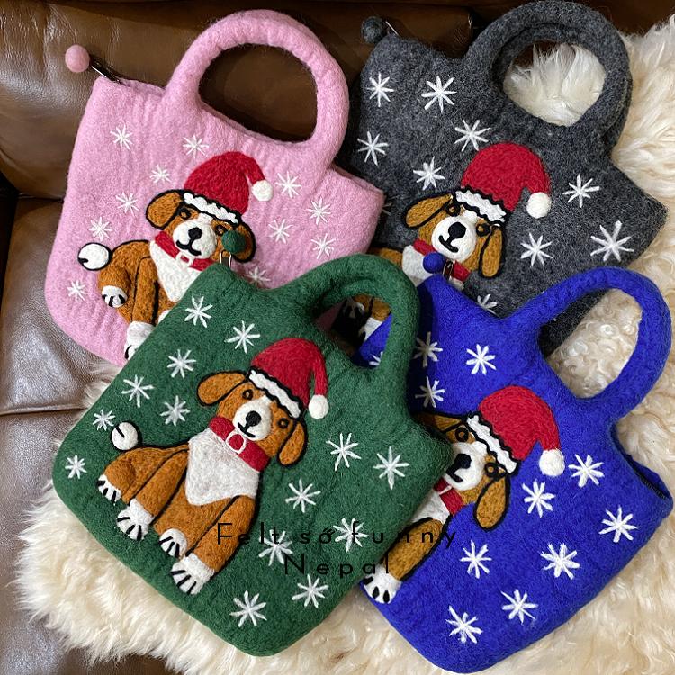 工厂店尼泊尔手工羊毛毡包包圣诞狗狗可爱手拎手提包森系文艺