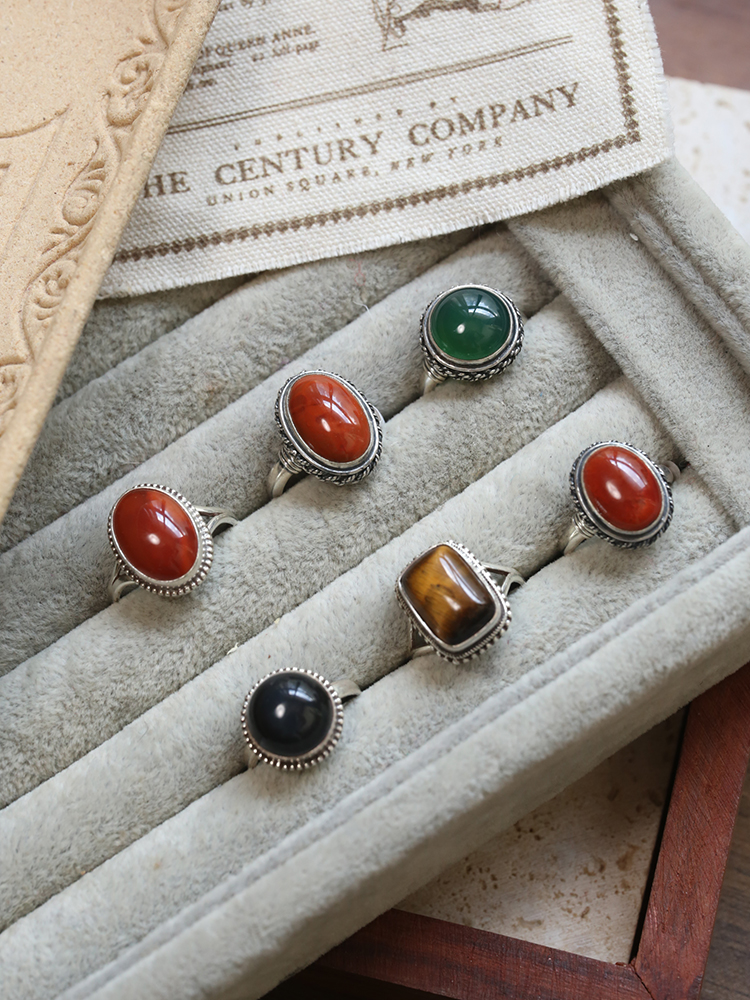 【经典复古s925银戒天然宝石】玛瑙系列指环复古个性时尚开口