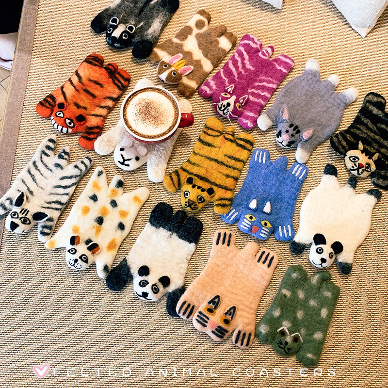 出口日韩可爱羊毛毡杯垫动物餐垫隔热垫卡通老虎猫咪家居拍照包邮,餐饮具,杯垫,淘宝优惠券,粉丝福利购,淘宝优惠卷