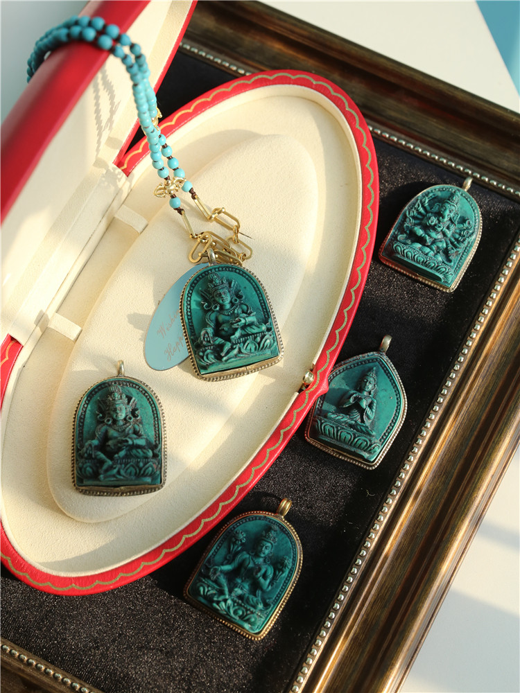 尼泊尔手工个性首饰品仿绿松石释迦摩尼象神吊坠复古文艺棉麻情侣