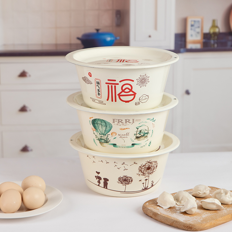 搪瓷珐琅平盖搪瓷碗拌饺子馅和面盆家用电磁炉燃气灶通用