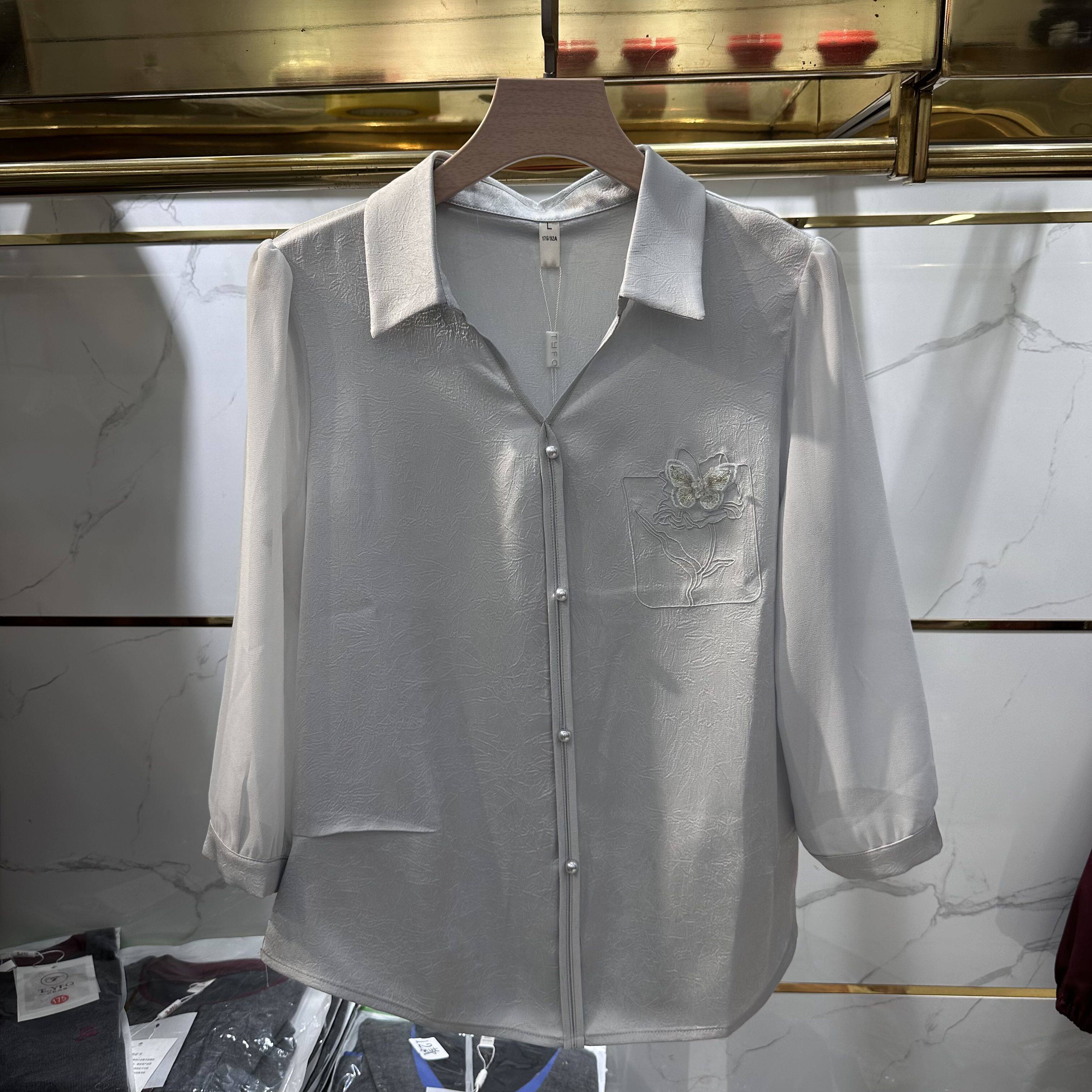 25-49专柜正品春季新款翻领长袖宽松显瘦套头减龄洋气雪纺衫上衣