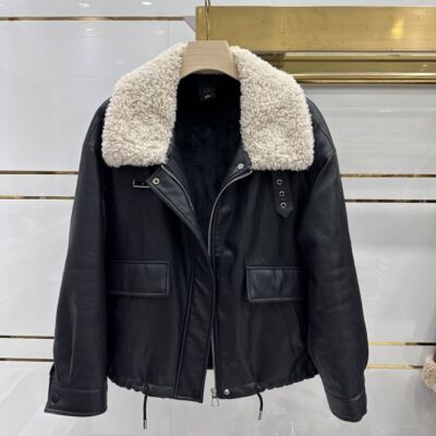 金泰妮C23专柜正品新款冬季女装短款加绒保暖大码妈妈装皮衣外套