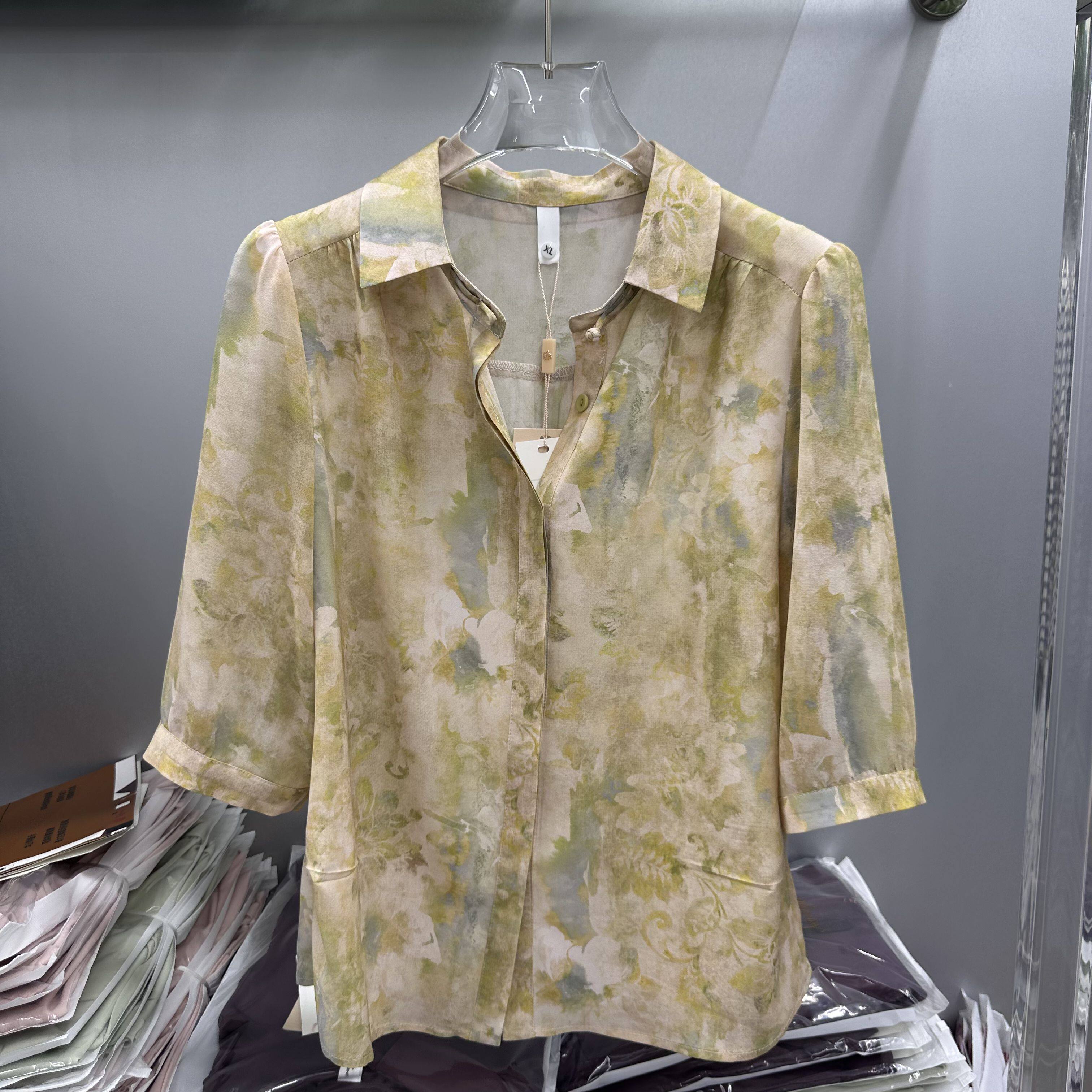 鑫远傲88A-35专柜正品新款夏季女装翻领七分袖妈妈装雪纺衫上衣35