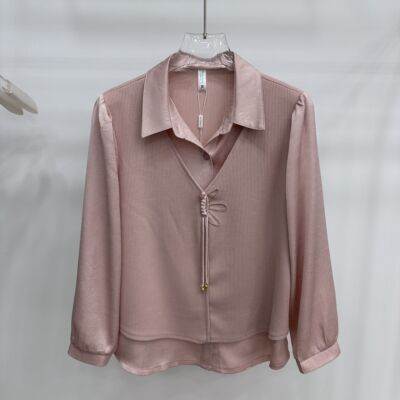 金卡丹25-A-05专柜正品新款春季女装翻领拼接假两件打底针织衫AA