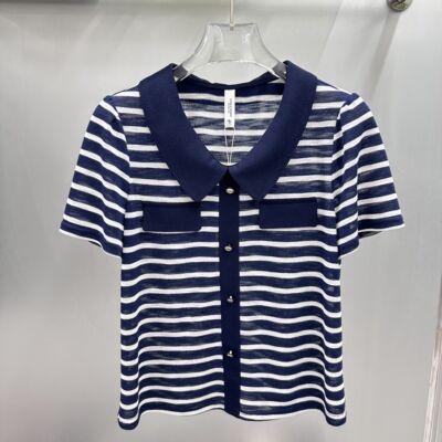 鑫远傲88A-30专柜正品新款夏季女装翻领短袖条纹妈妈装T恤上衣30