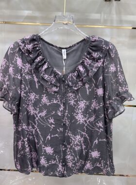 丽诗信LSX-CT2657专柜正品新款夏季女装时尚短袖雪纺衫妈妈装上衣