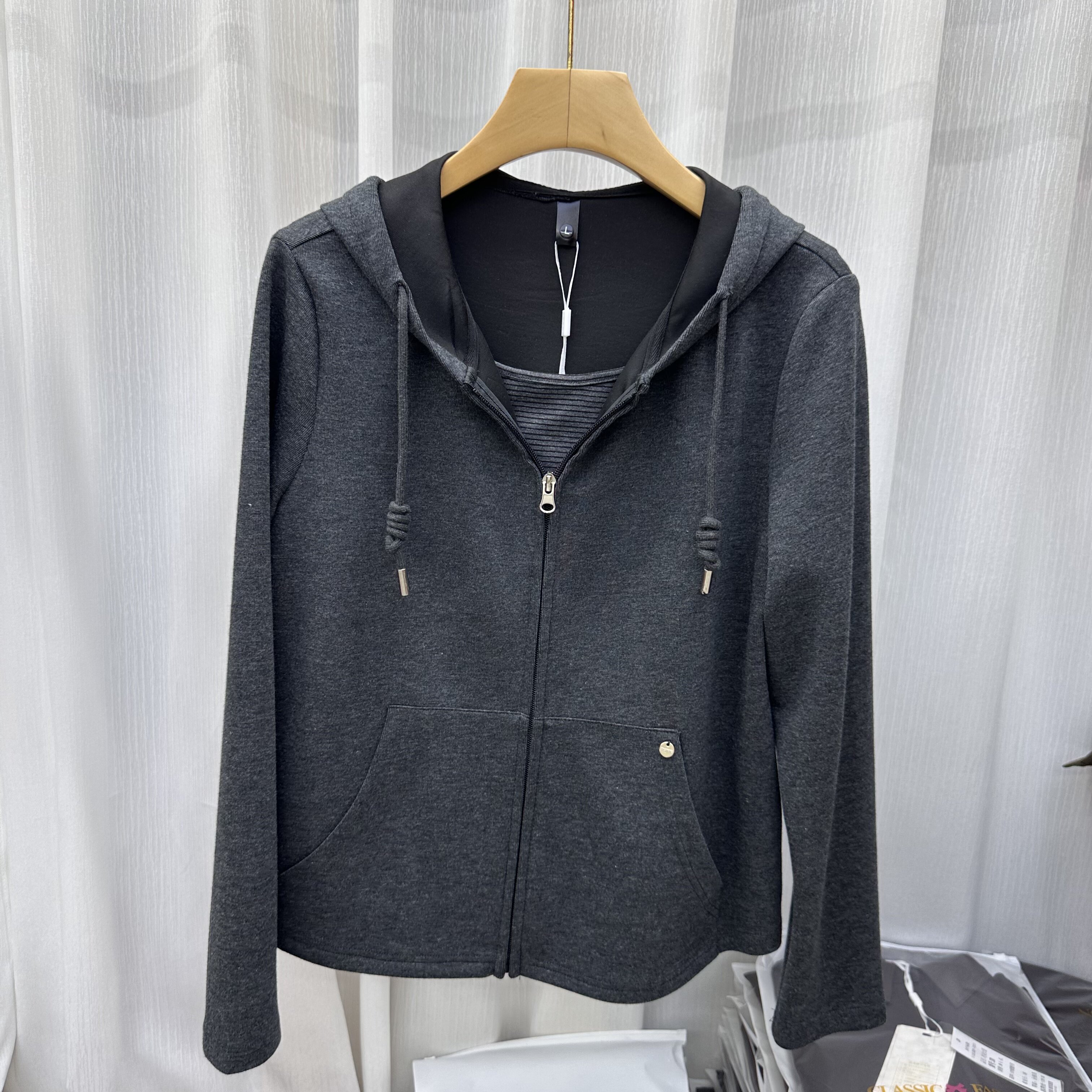 22专柜正品新款秋季女装时尚拼接假两件连帽修身显瘦打底衬衫上衣