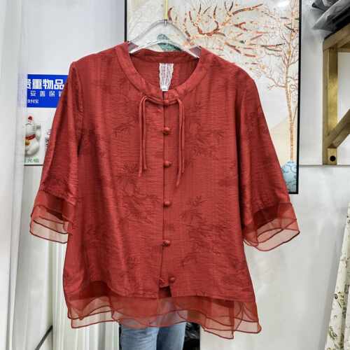 金宝莱39专柜正品新款夏季女装圆领中袖套头宽松休闲遮肚雪纺衫女