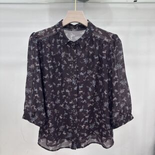 722专柜新款夏季女装时尚圆领七分袖透气妈妈装雪纺衫上衣22