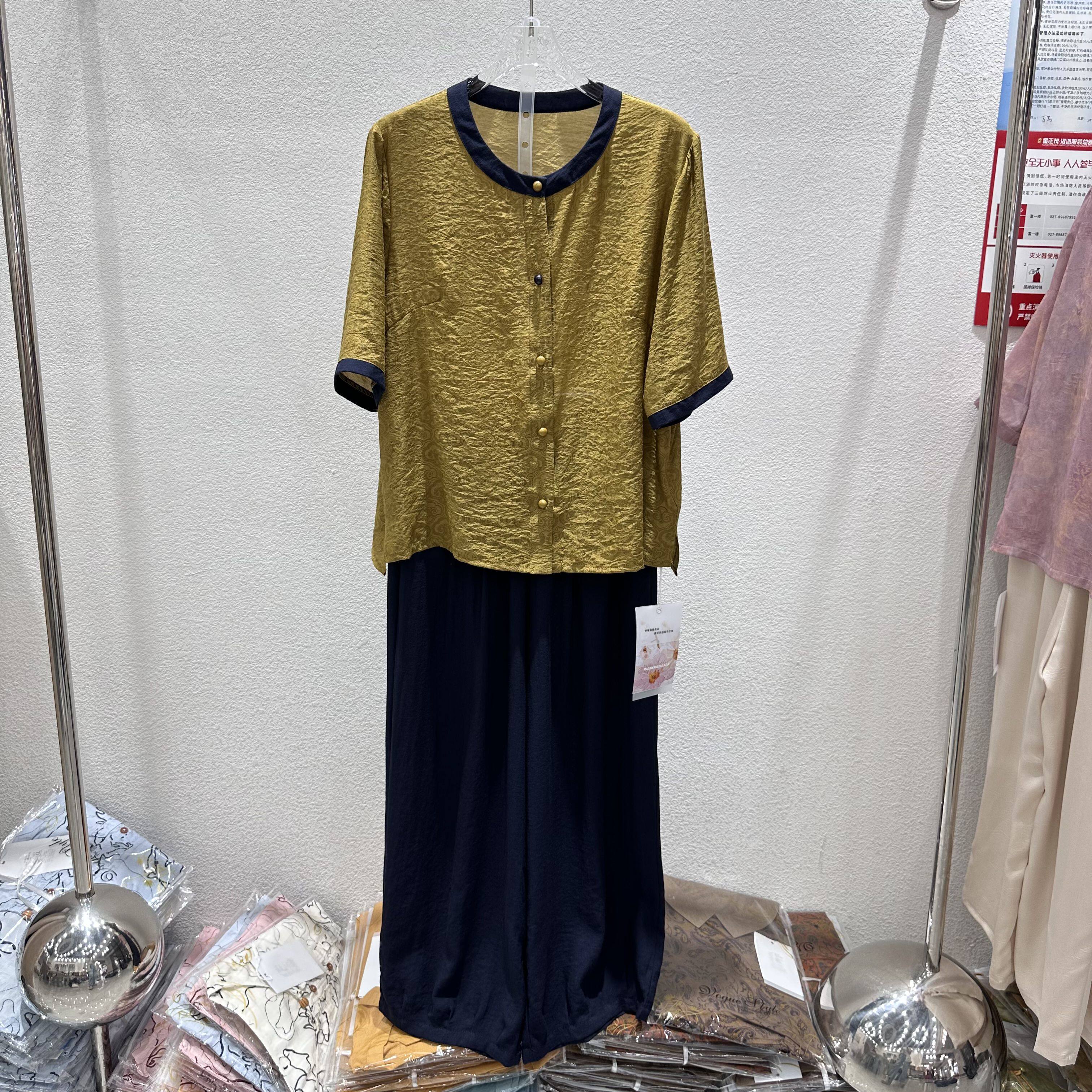 鑫依秀2610专柜正品新款夏季女装圆领中袖上衣+裤子妈妈装两件套