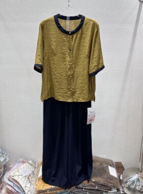 鑫依秀2610专柜正品新款夏季女装圆领中袖上衣+裤子妈妈装两件套