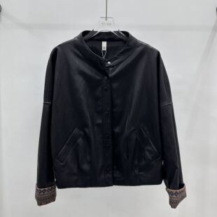 女装 时尚 圆领短款 26A810专柜正品 妈妈装 春季 大码 皮衣外套女10 新款