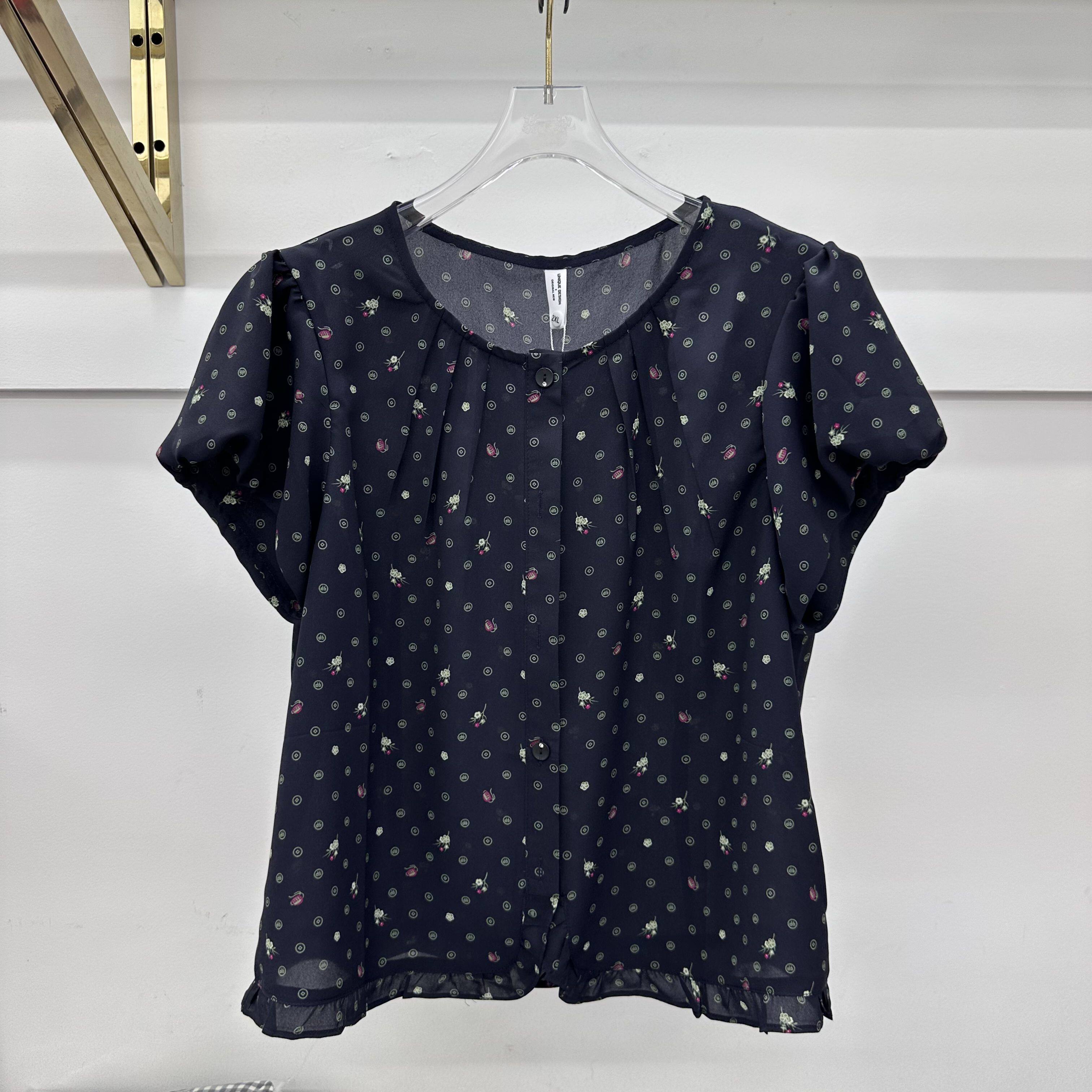 8822-1专柜正品新款夏季女装圆领短袖大码妈妈装开衫雪纺衫上衣22
