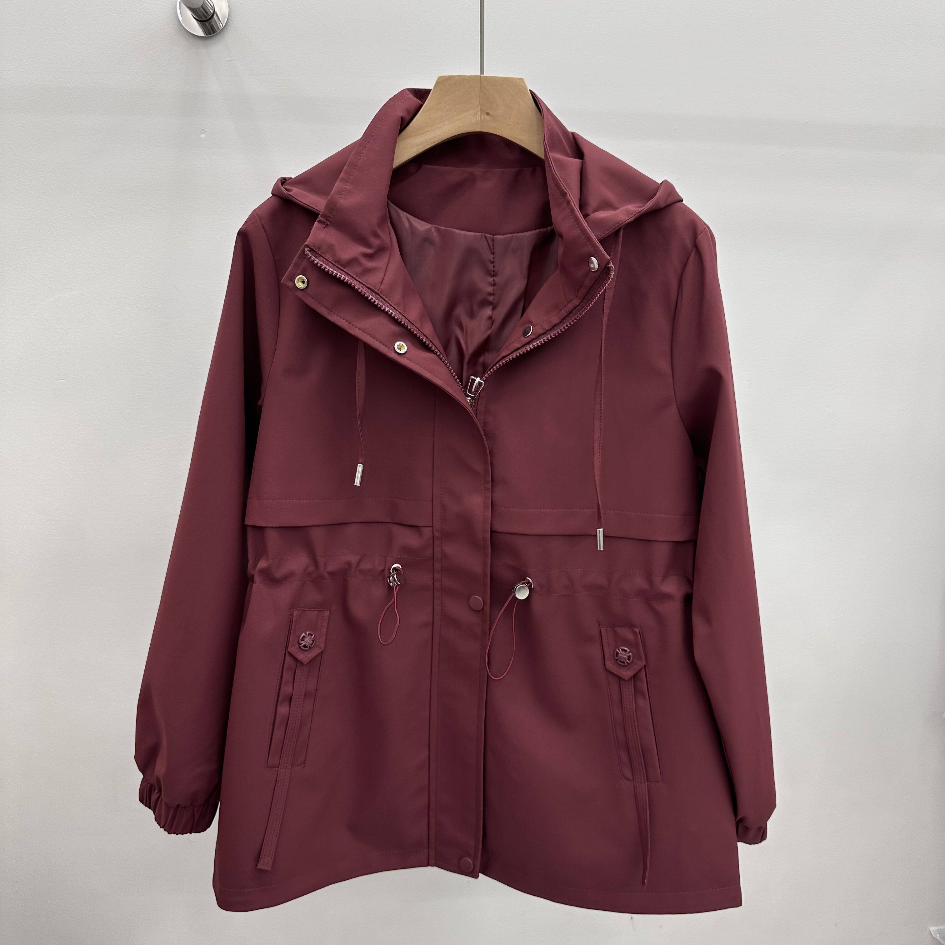 5812专柜正品新款春季女装时尚纯色连帽中长风衣夹克衫打底外套12