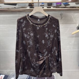 秋季 新款 女装 时尚 打底弹力丝绒上衣12 SXMR25 圆领长袖 B12专柜正品