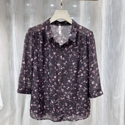 A03专柜正品新款夏季女装时尚翻领七分袖宽松休闲衬衫妈妈装上衣