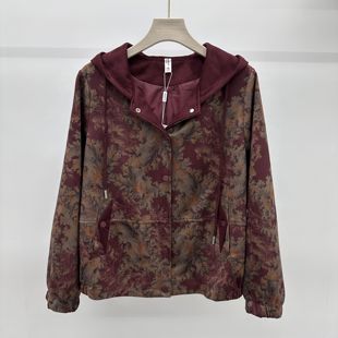 轩妮戈尔2506专柜正品新款秋季女装时尚连帽花色夹克衫妈妈短外套