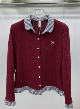 鑫远傲88B-27专柜正品新款春季女装格子领长袖妈妈装针织衫上衣27