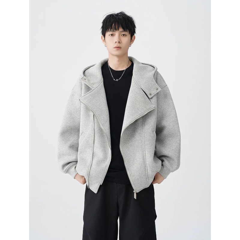 设计感双拉链开衫卫衣男春美式潮牌百搭情侣外套重磅宽松连帽