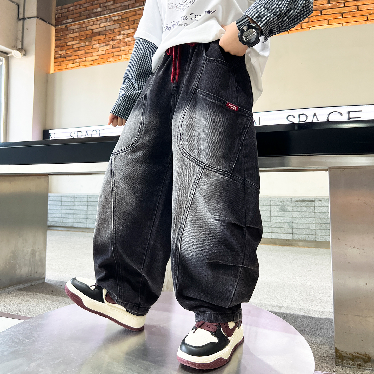 童装男童裤子牛仔裤春秋款2025新款儿童男孩秋季宽松休闲弯刀