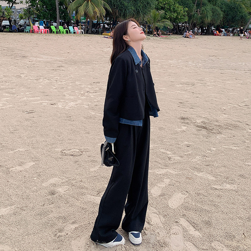 档口现货数据好牛仔拼接假两件西装套装266-2325-P160K228,女装套装/套裙,浙宝266