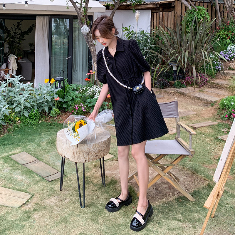 档口现货两色泡泡格设计感连衣裙266-2258-P85K138,女装连衣裙,浙宝266