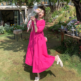 法式礼服A字裙中袖中长款显瘦长裙纯色连衣裙小众显瘦气质时尚，女装连衣裙，浙宝266