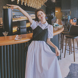 2021新款条纹撞色活页系带假两件连衣裙266-6656-P100K158，女装连衣裙，浙宝266