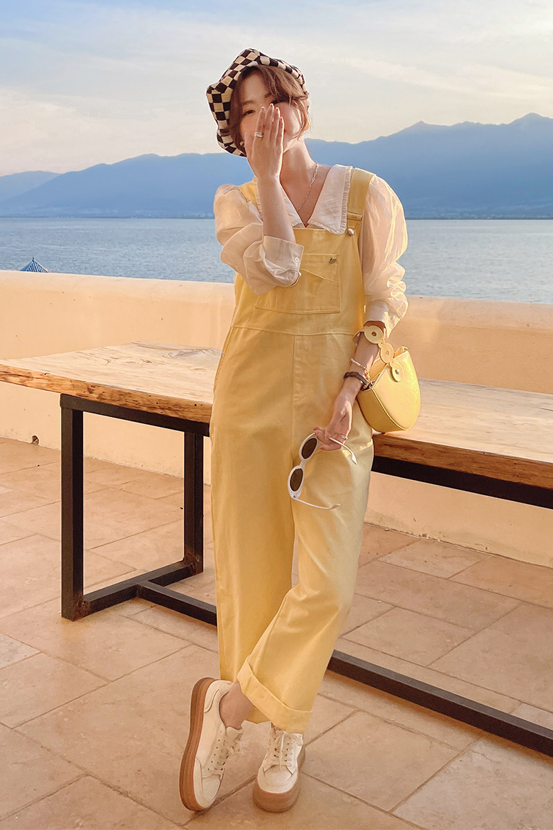 档口现货奶黄色背带裤266-2235-P85K138,女装连体裤,浙宝266