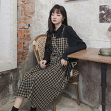 档口现货主推格子拼接假两件连衣裙266-2211，女装连衣裙，浙宝266