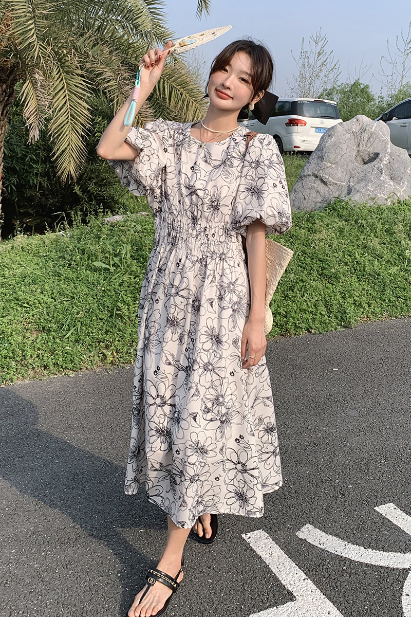 已出货新款泡泡袖碎花连衣裙266-3317-P115K168,女装连衣裙,浙宝266