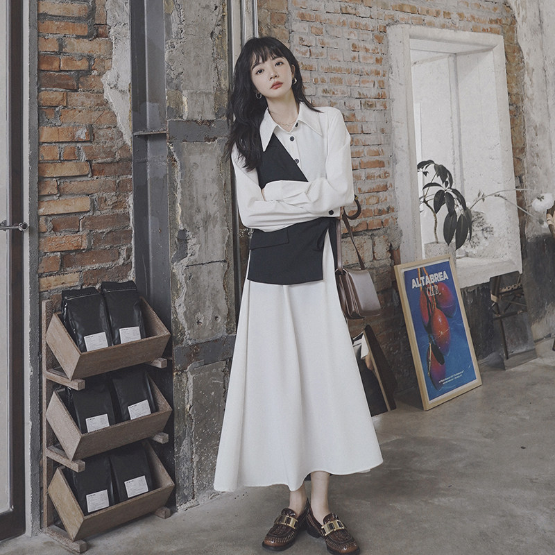 档口现货撞色假两件连衣裙西装面料品质好266-6686，女装连衣裙，浙宝266