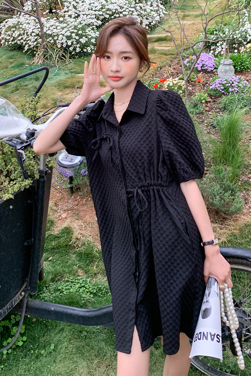 档口现货两色泡泡格设计感连衣裙266-2258-P85K138,女装连衣裙,浙宝266