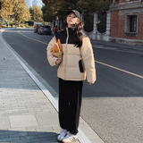 撞色短款连帽羽绒服女2025冬季新款韩版宽松爆款小个子加厚面包服，女装羽绒服，浙宝266