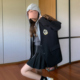 学院风假两件西装外套女春秋2025独特超火设计感小众休闲连帽西服，女装西装，浙宝266